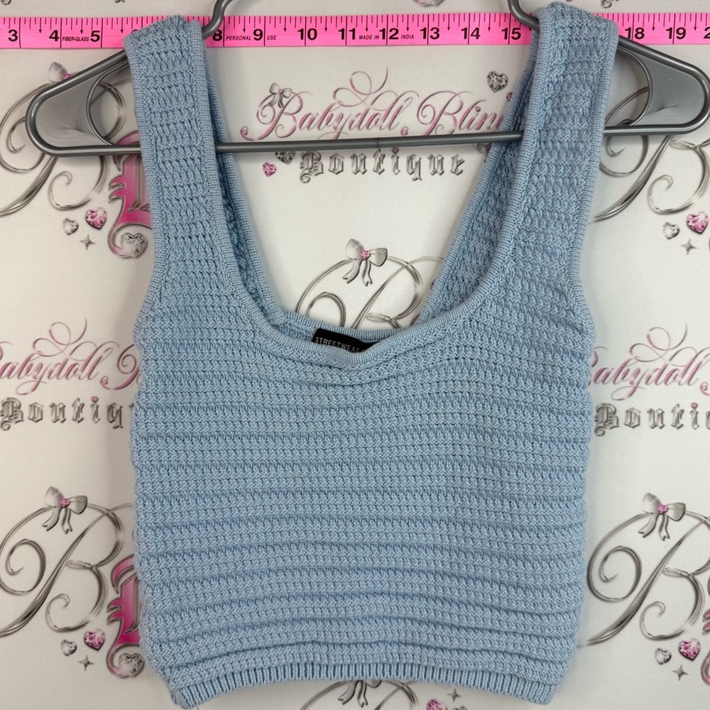 Streetwear Society tank top crop knit knitted Light Blue Cropped Knit Tank